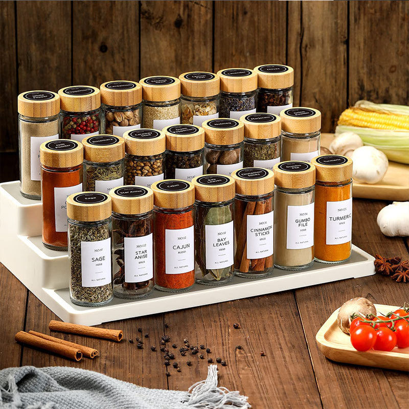 Complete Spice Organizer Kit - Glass Jars with Dual Shaker Lids