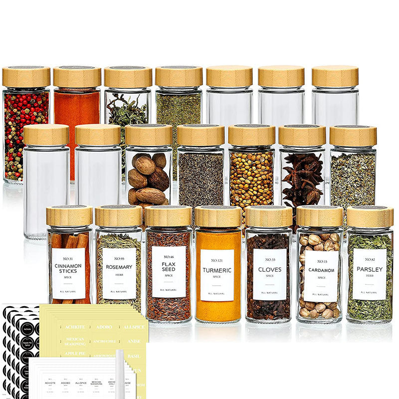 Complete Spice Organizer Kit - Glass Jars with Dual Shaker Lids