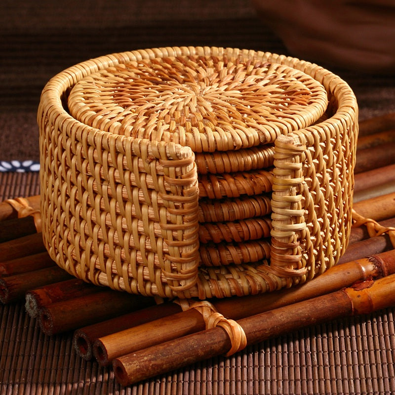 Rattan Elegance Drink Coaster Set